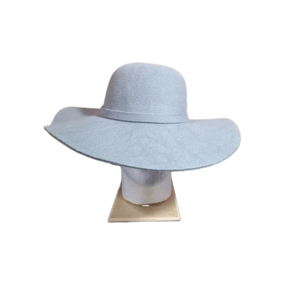 Wide Brim Fedora Women OS Grey Wool Felt Boho Floppy Hat Ribbon AMH1385